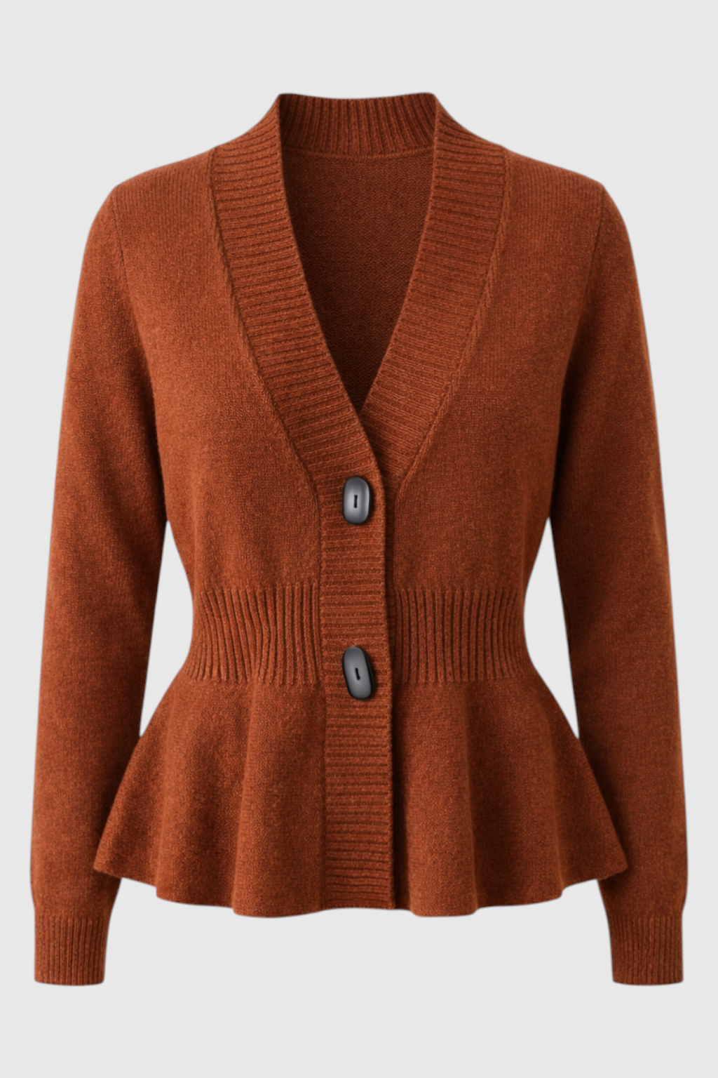 Cardigan : Women's Slim-Fit Brown V-Neck Knit Cardigan Sweater in Rust Brown van Vanda Liamo