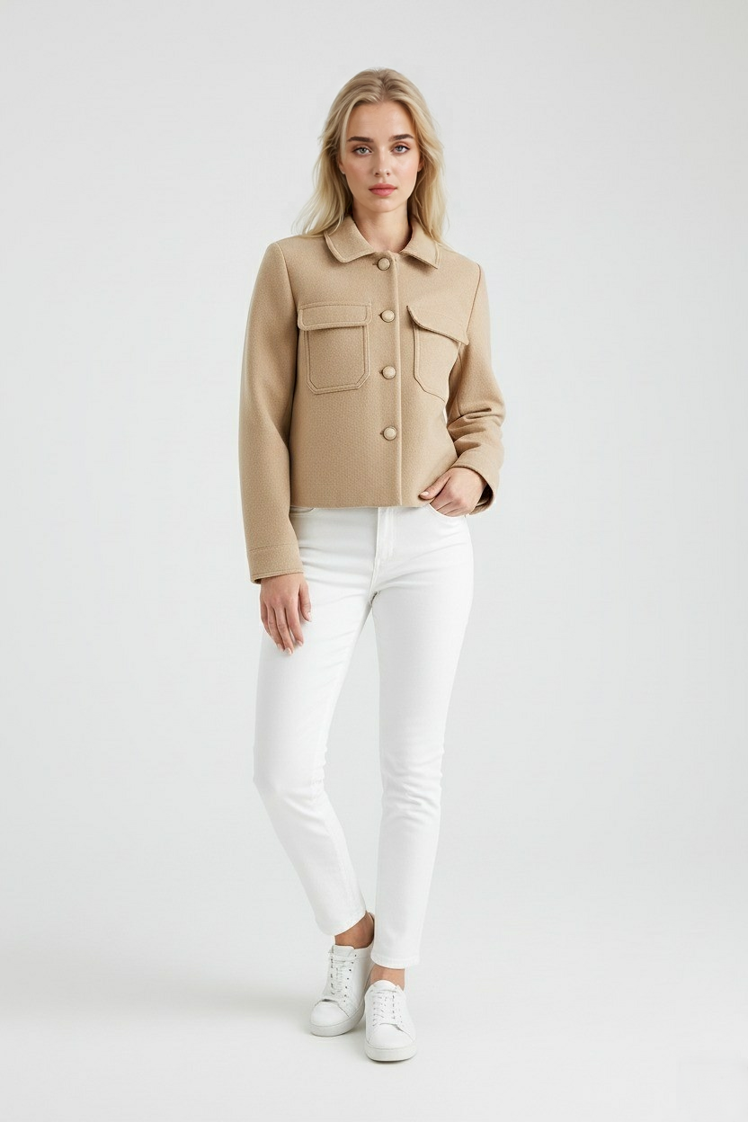 Jacket : Casual Lapel Jacket - Khaki in van Vanda Liamo