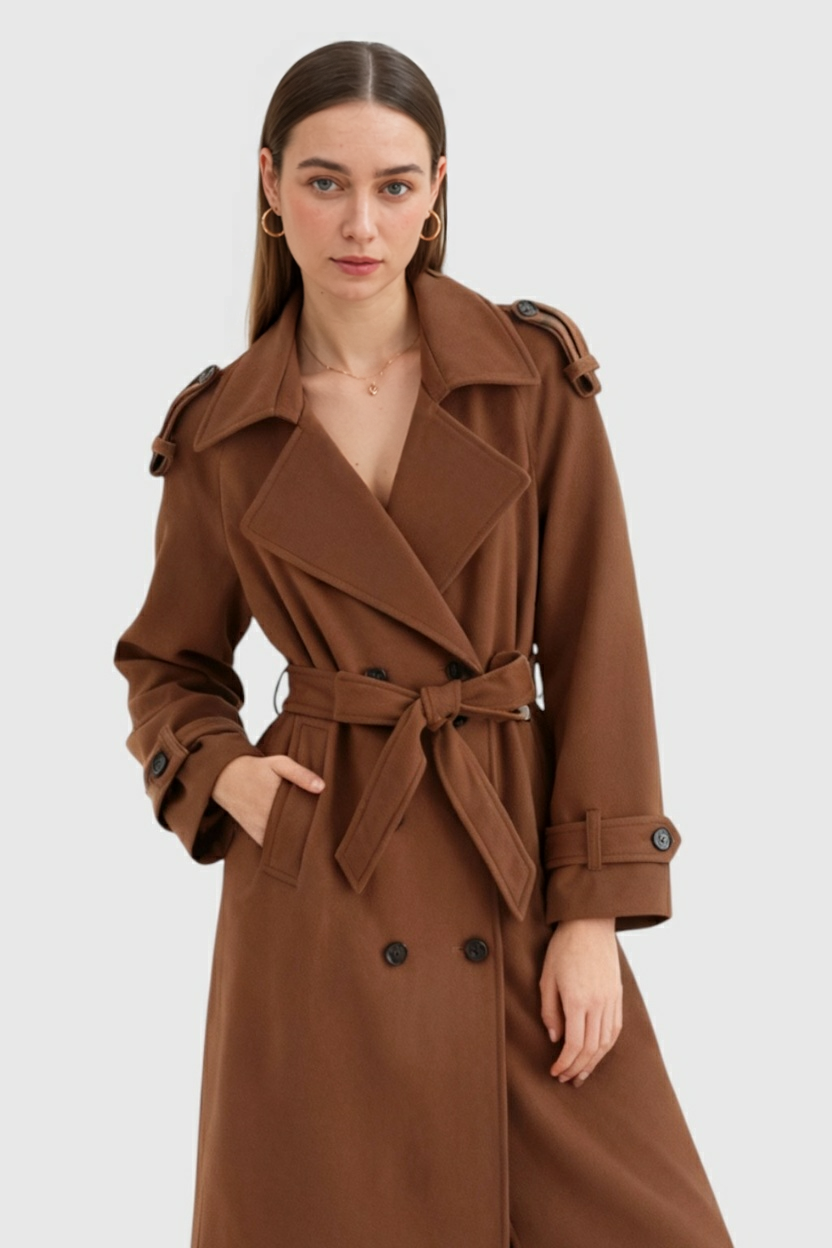 Coat : Long Brown Women's Coat with Belt in van Vanda Liamo