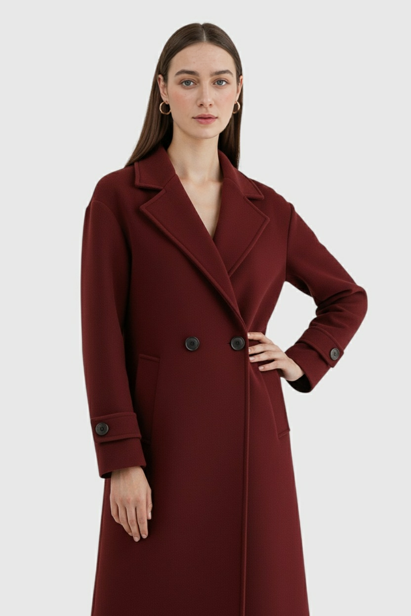 Coat : Long Women's Burgundy Coat in van Vanda Liamo