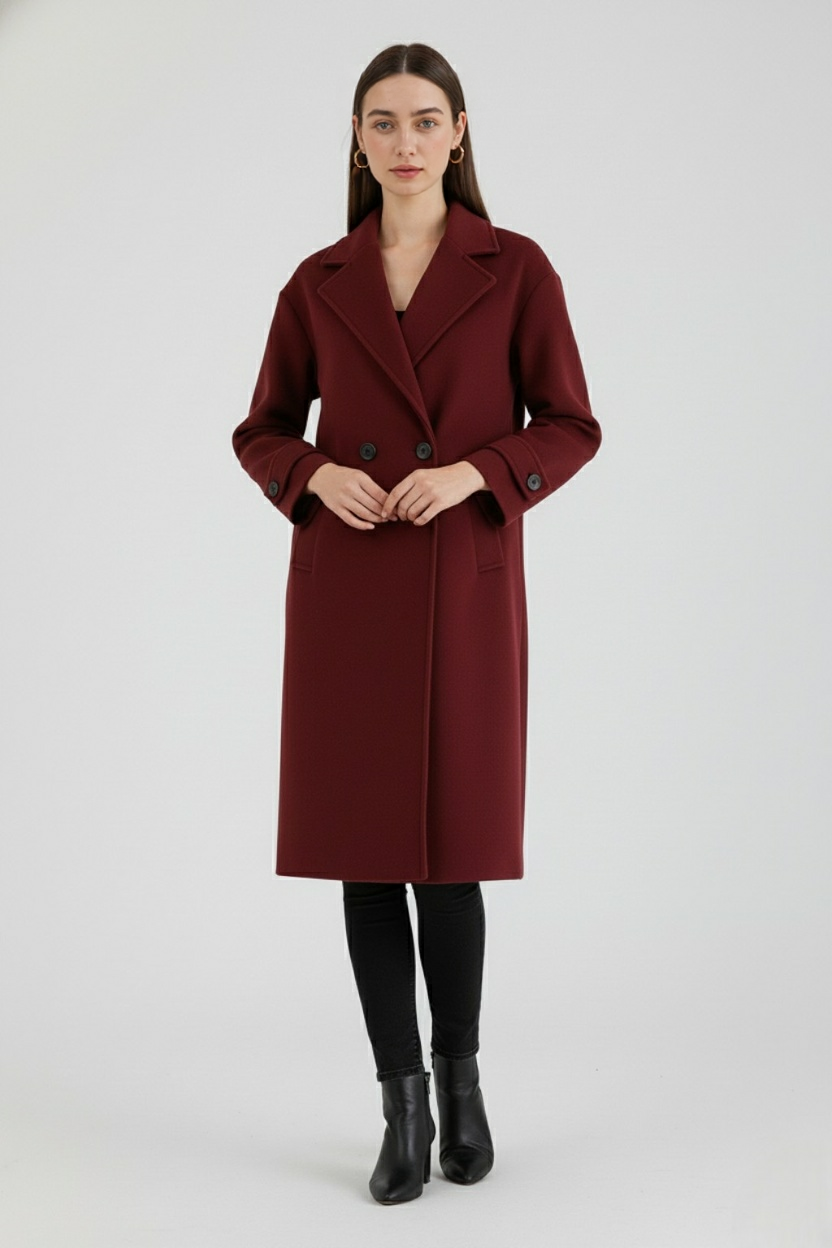 Coat : Long Women's Burgundy Coat in van Vanda Liamo