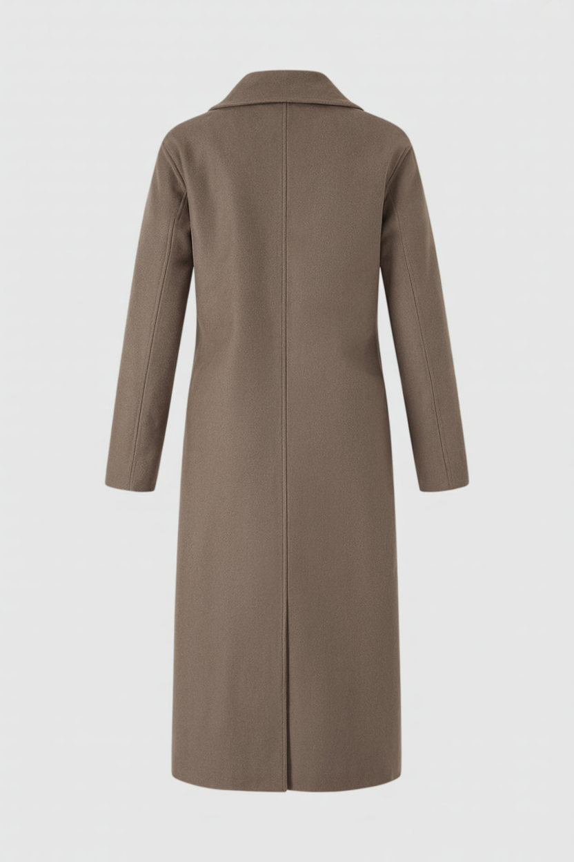 Coat : Women's Long Brown Double-Breasted Trench Coat in van Vanda Liamo