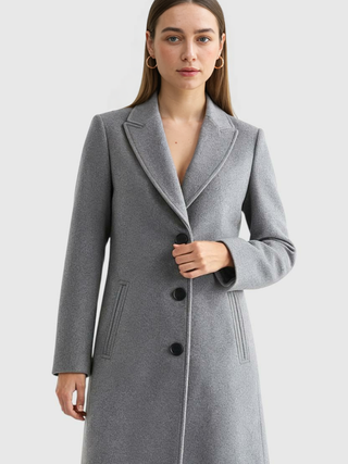Long Women's Gray Coat with Lapel
