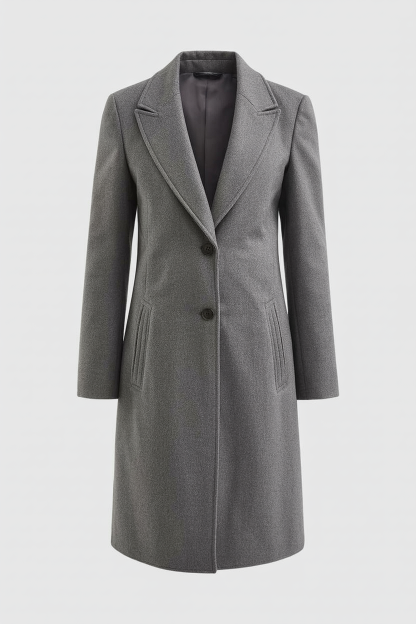 Coat : Long Women's Gray Coat with Lapel in Grey van Vanda Liamo