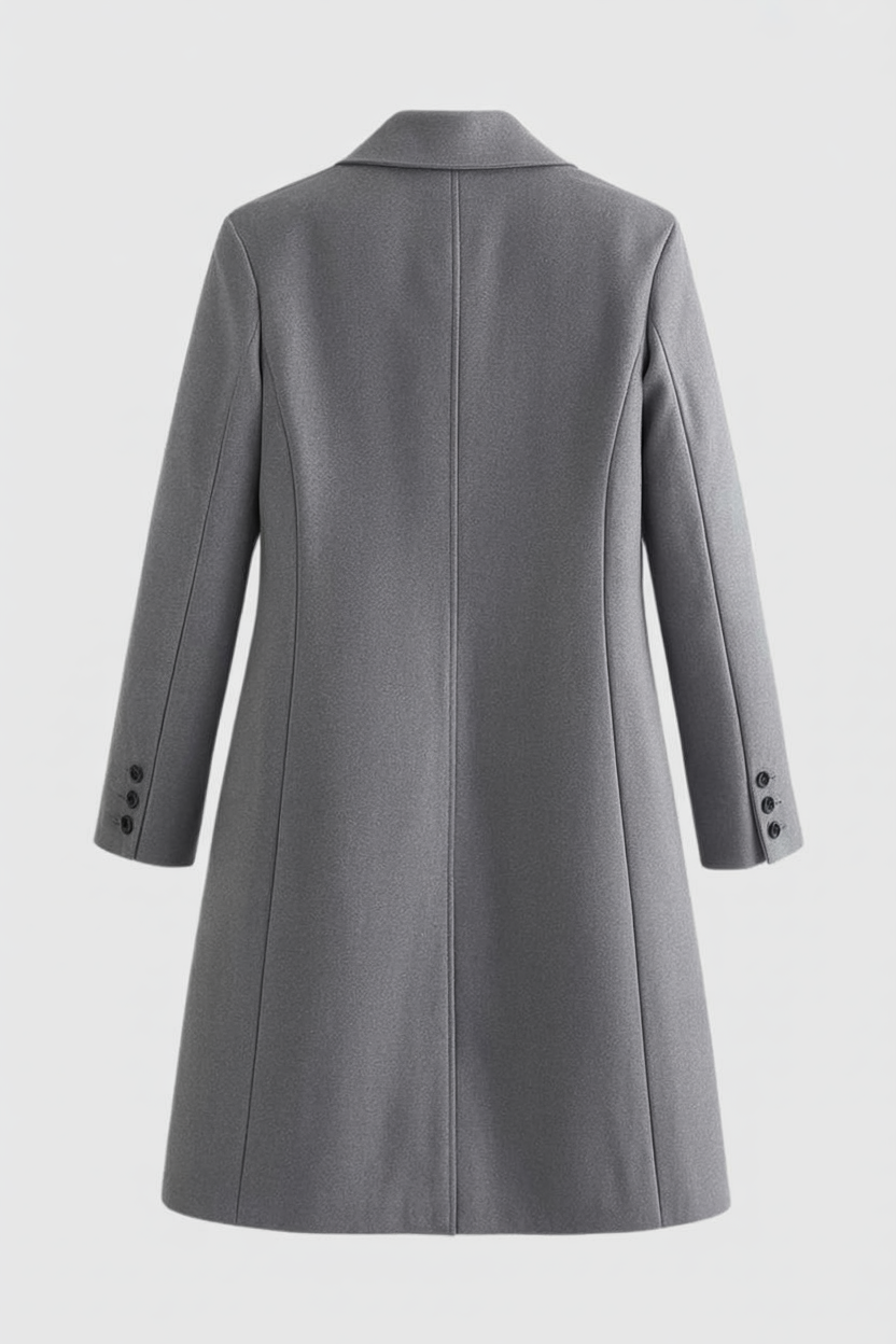 Coat : Long Women's Gray Coat with Lapel in van Vanda Liamo
