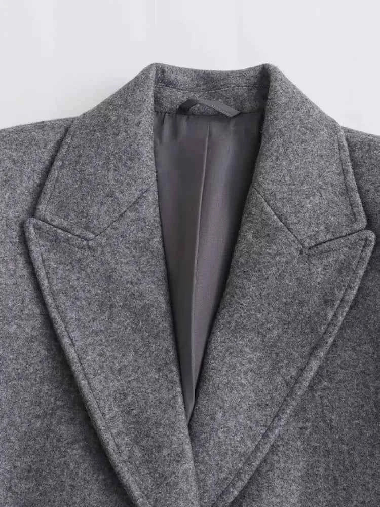 Coat : Long Women's Gray Coat with Lapel in van Vanda Liamo