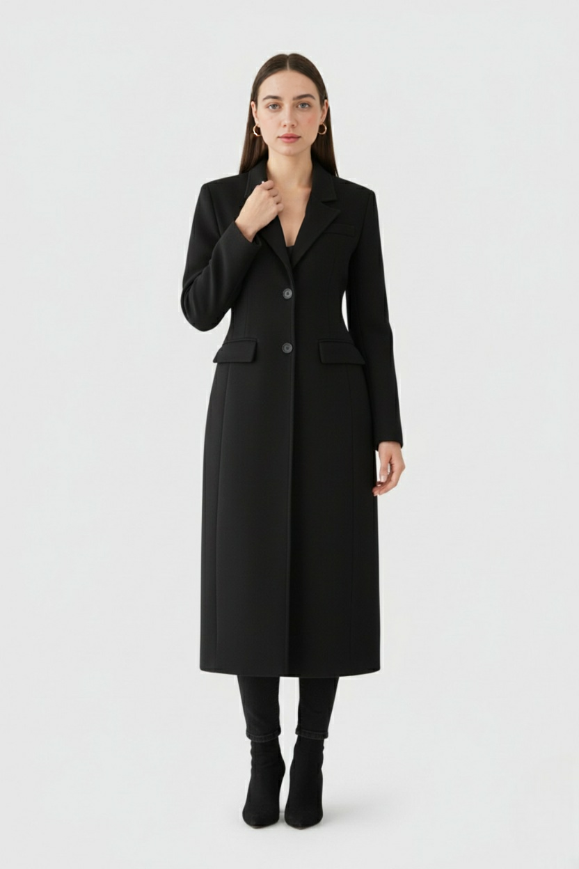 Coat : Women's Long Black Winter Coat - Warm & Stylish Outerwear in van Vanda Liamo
