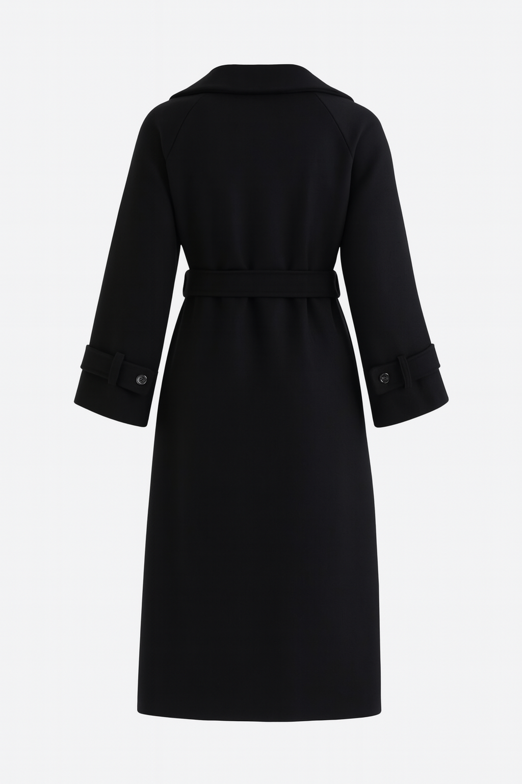 Coat : Women's Black Long Wool Blend Winter Coat with Belt, Pockets & Notched Lapel in van Vanda Liamo