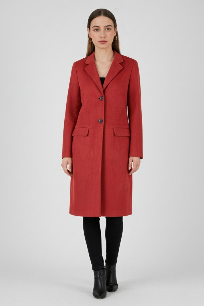 Coat : Women's Red Long Anti-Suede Coat in van Vanda Liamo