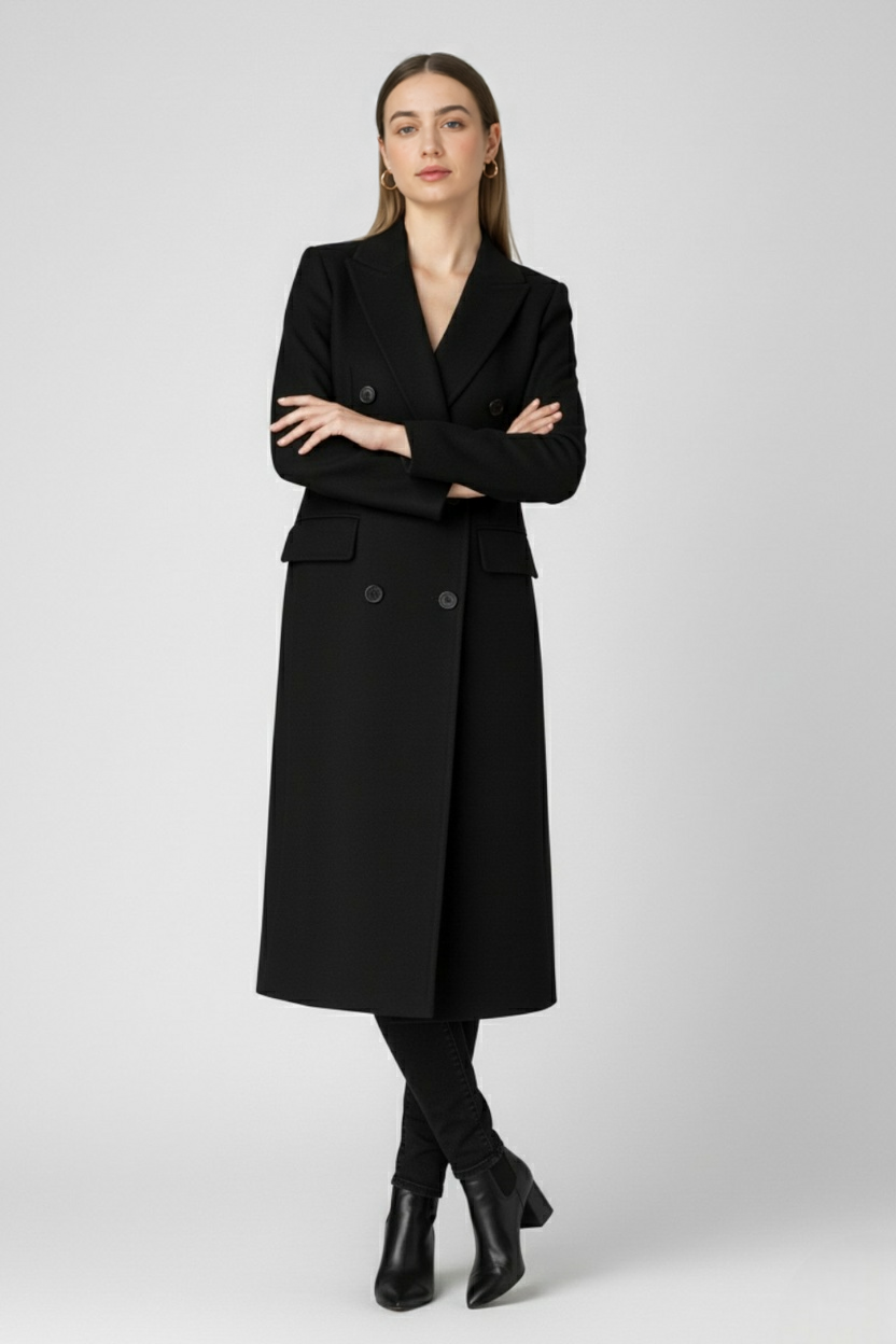 Coat : Women's Long Black Polyester Puffer Winter Coat with Hood in van Vanda Liamo