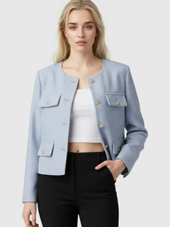 Women's Light Blue Puffer Jacket - Warm Winter Short Coat