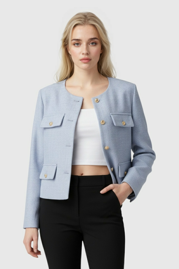 Chaqueta acolchada azul claro para mujer - Abrigo corto de invierno cálido