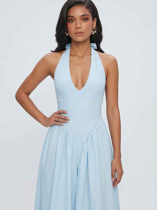 Midi Cocktail Dress for Women - Light Blue Soft Elegant Fit for Weddings & Summer