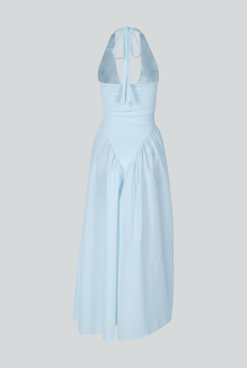 Women's Dresses : Midi Cocktail Dress for Women - Light Blue Soft Elegant Fit for Weddings & Summer in van Vanda Liamo