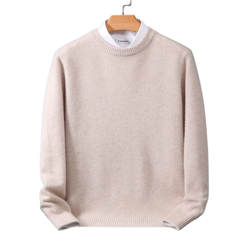 Fashion : Men's Cashmere Knit Sweater - Soft Wool Pullover in Beige van Vanda Liamo