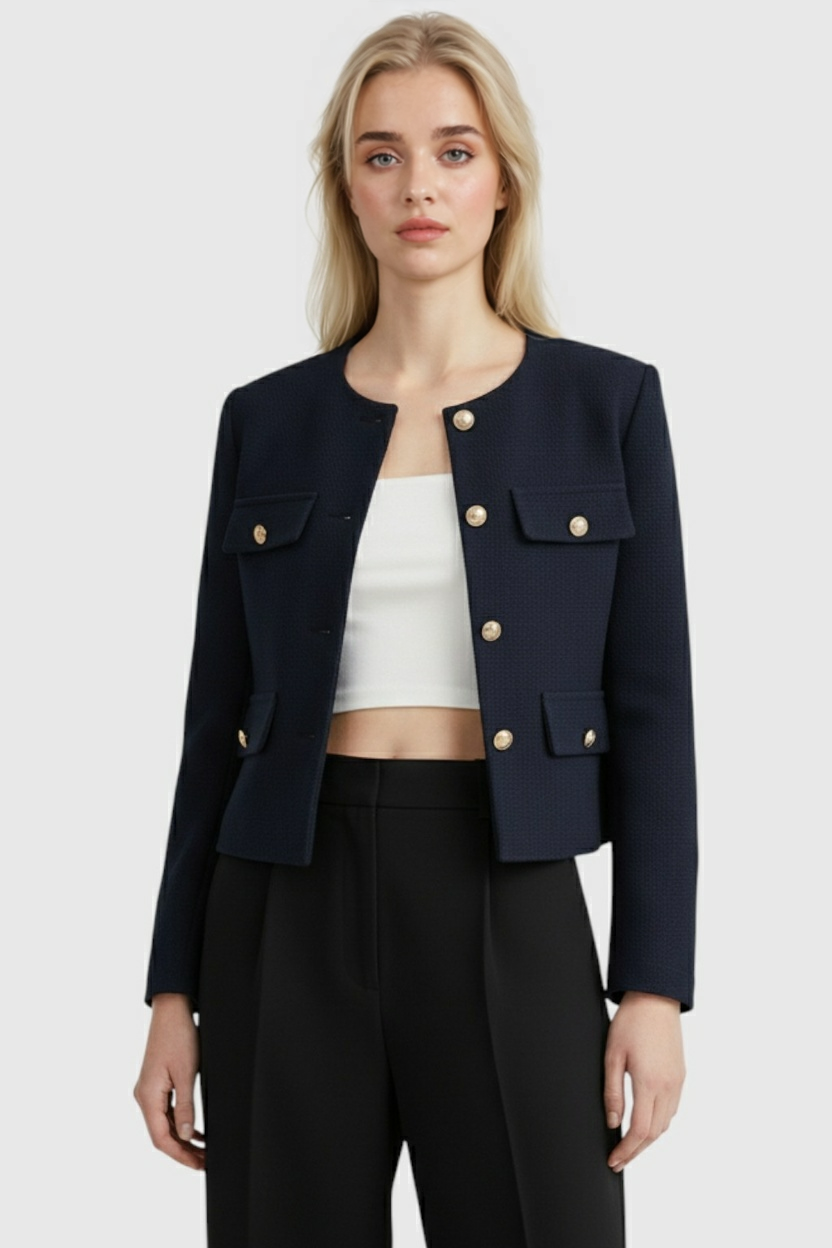 Jacket : Women's Navy Puffer Winter Short Jacket - Warm & Stylish in van Vanda Liamo