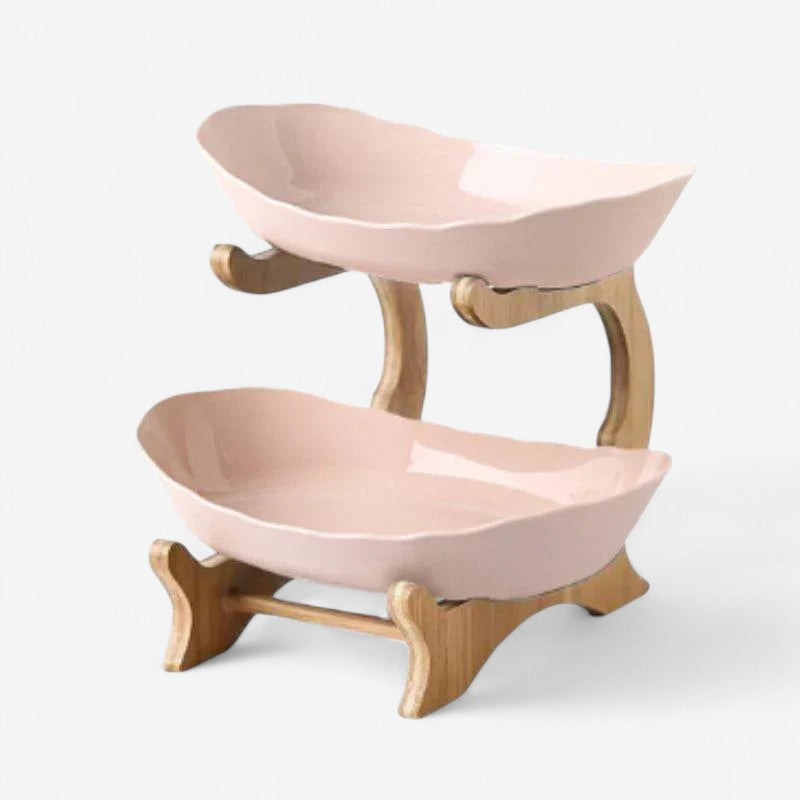 Kitchen : Multi-Tier Fruit Bowl Display with Removable Trays in Pink 2 tier van Vandaliamo