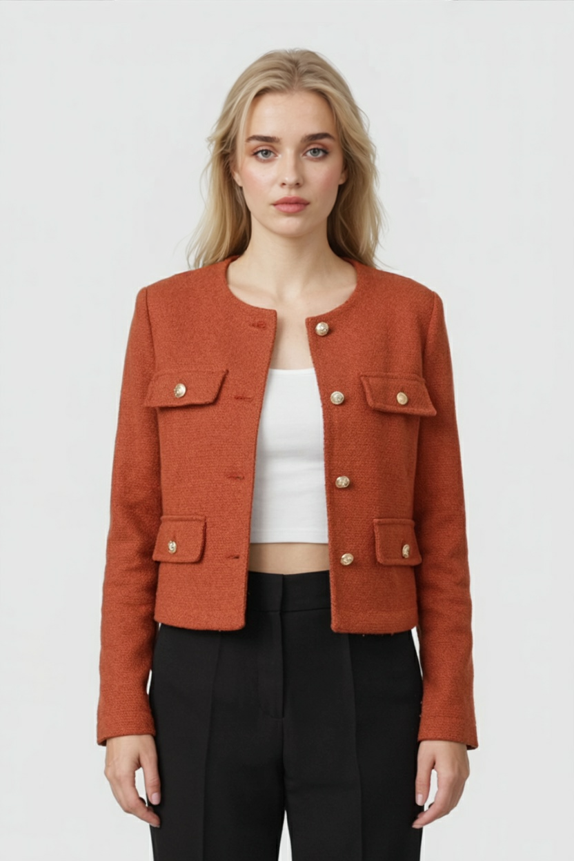 Jacket : Women's Orange-Red Winter Short Jacket in van Vanda Liamo