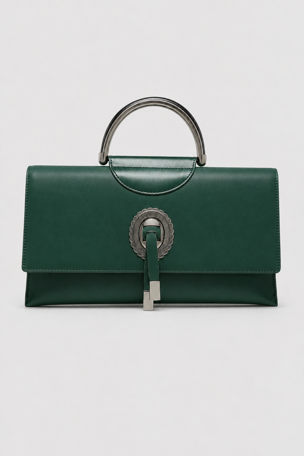 Ornate Medallion Handbag – Structured Silhouette with Sculptural Handle