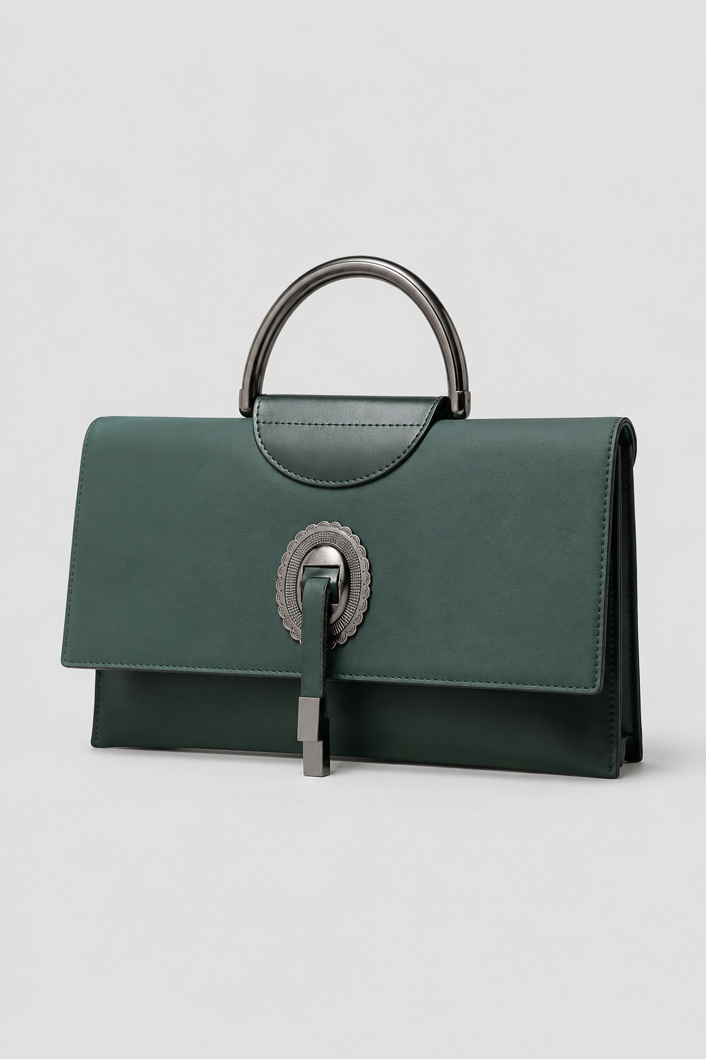 Ornate Medallion Handbag – Structured Silhouette with Sculptural Handle