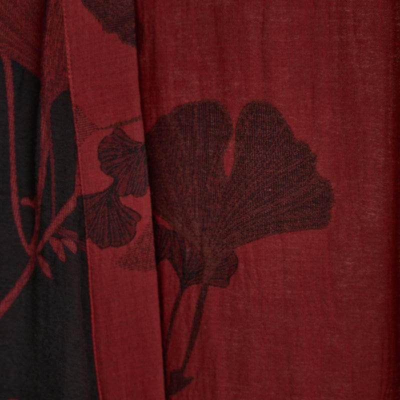 Cotton Kimono Bathrobe with Reversible Leaf Pattern