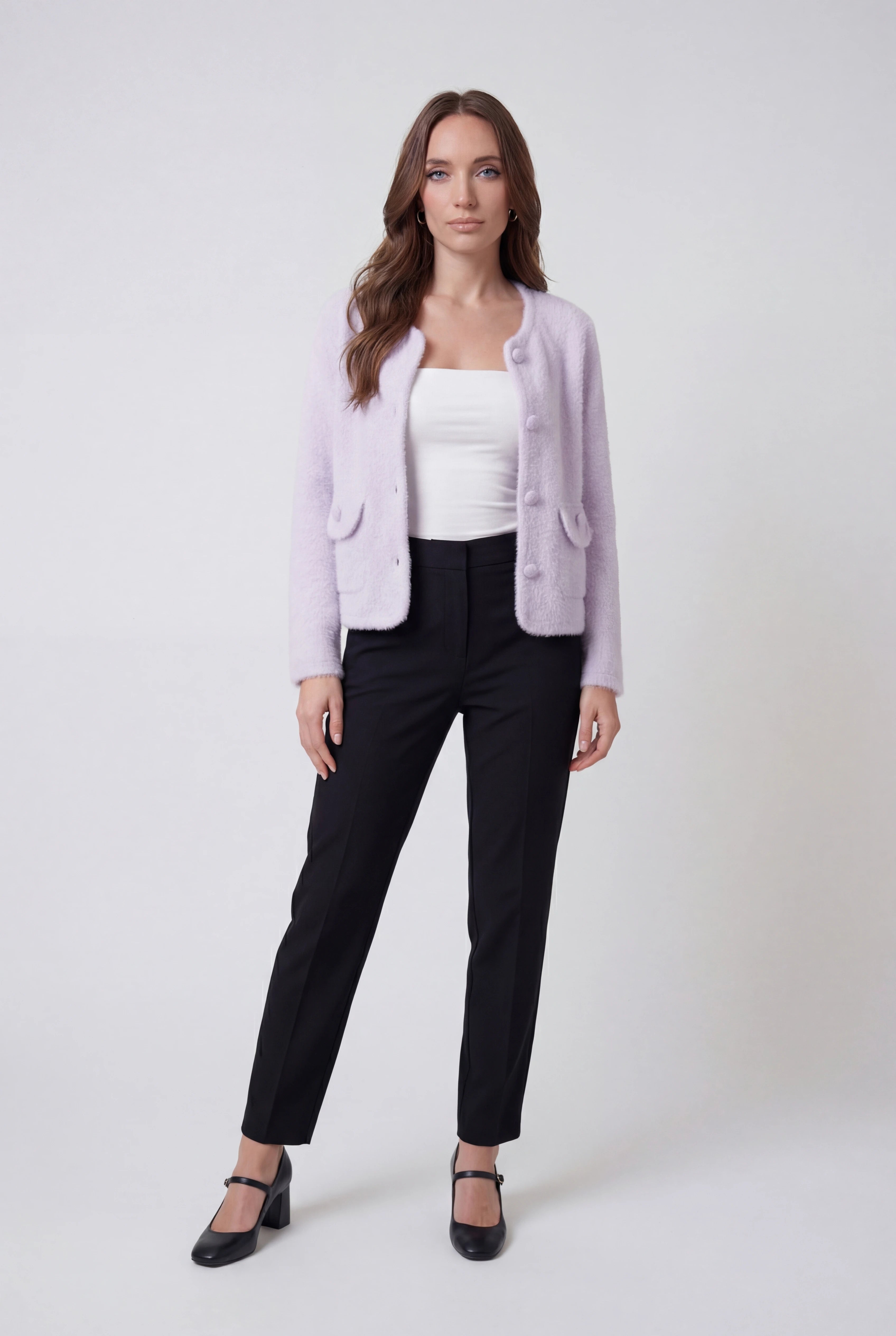 Cardigan : Women's Purple Knitted Long Sleeve Cardigan with O-Neck in van Vanda Liamo