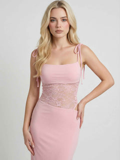 Women's Pink Lace Sleeveless Maxi Dress for Special Occasions