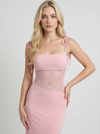 Women's Pink Lace Sleeveless Maxi Dress for Special Occasions