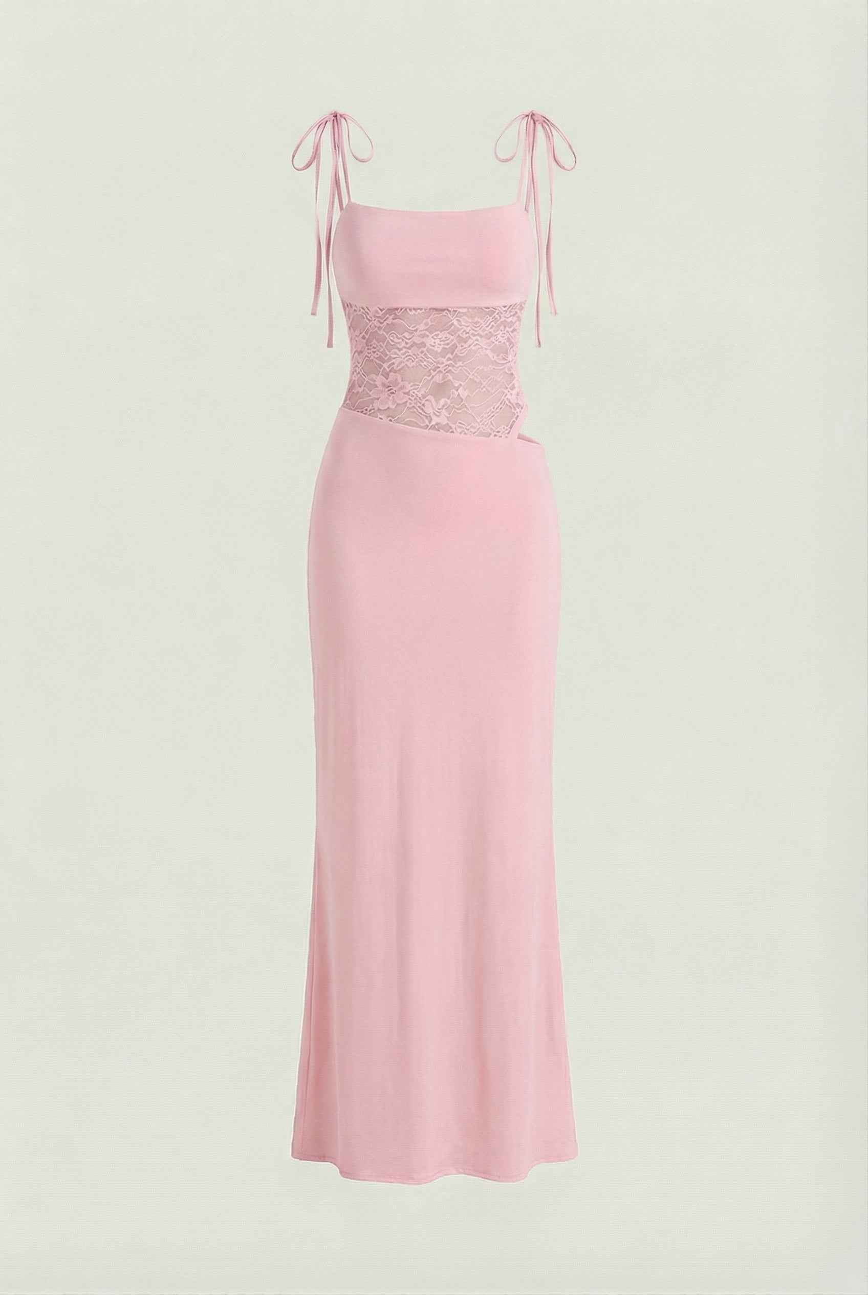 Women's Dresses : Women's Pink Lace Sleeveless Maxi Dress for Special Occasions in Pink van Vanda Liamo
