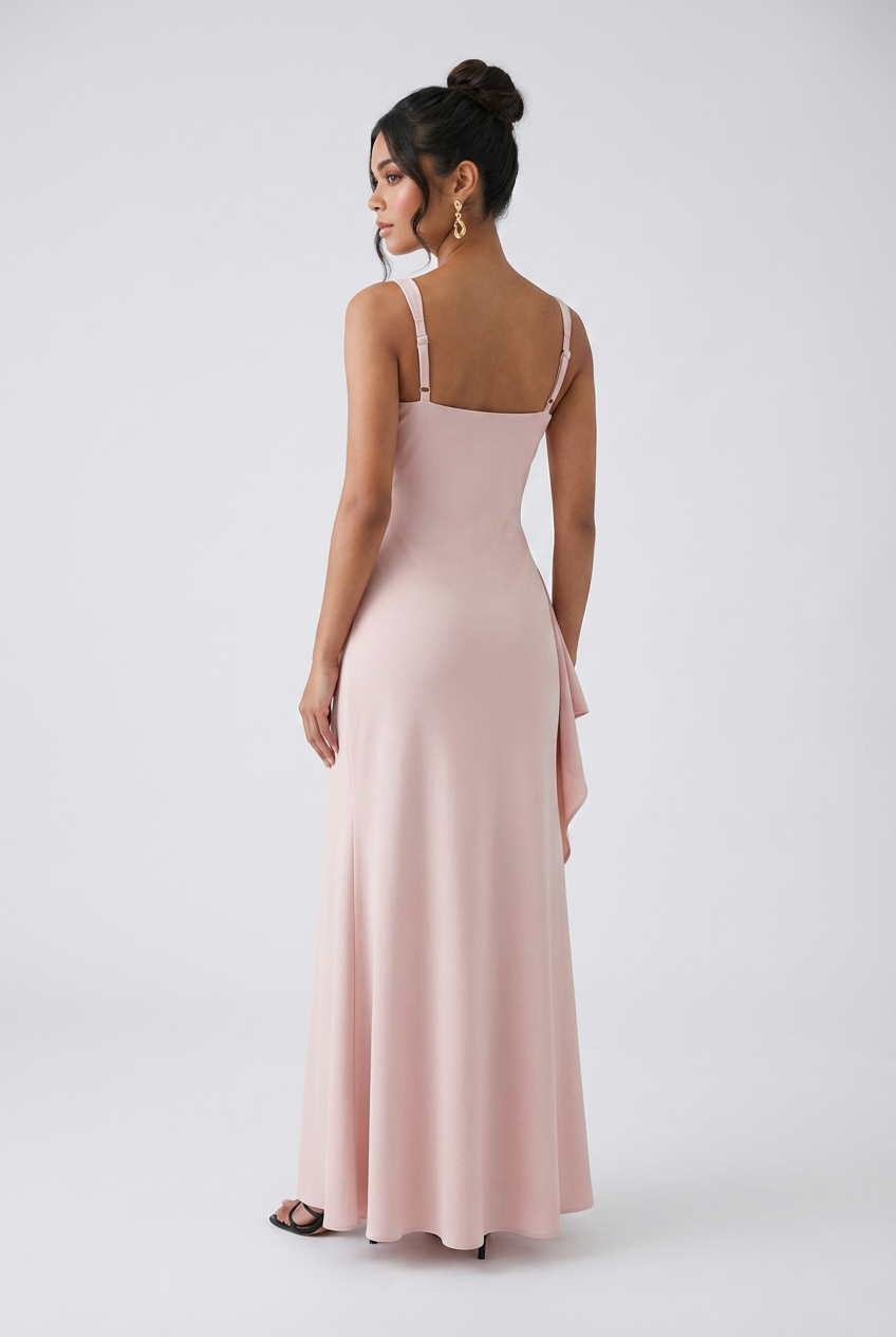 Dress : Women's Pink Ribbed Knit Square Neck Maxi Dress with Slit - Premium Quality, Fast Shipping in van Vanda Liamo