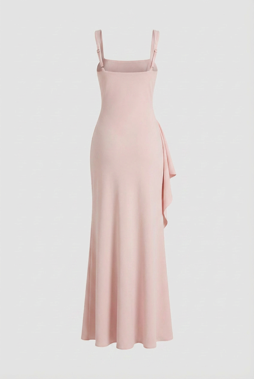 Dress : Women's Pink Ribbed Knit Square Neck Maxi Dress with Slit - Premium Quality, Fast Shipping in van Vanda Liamo