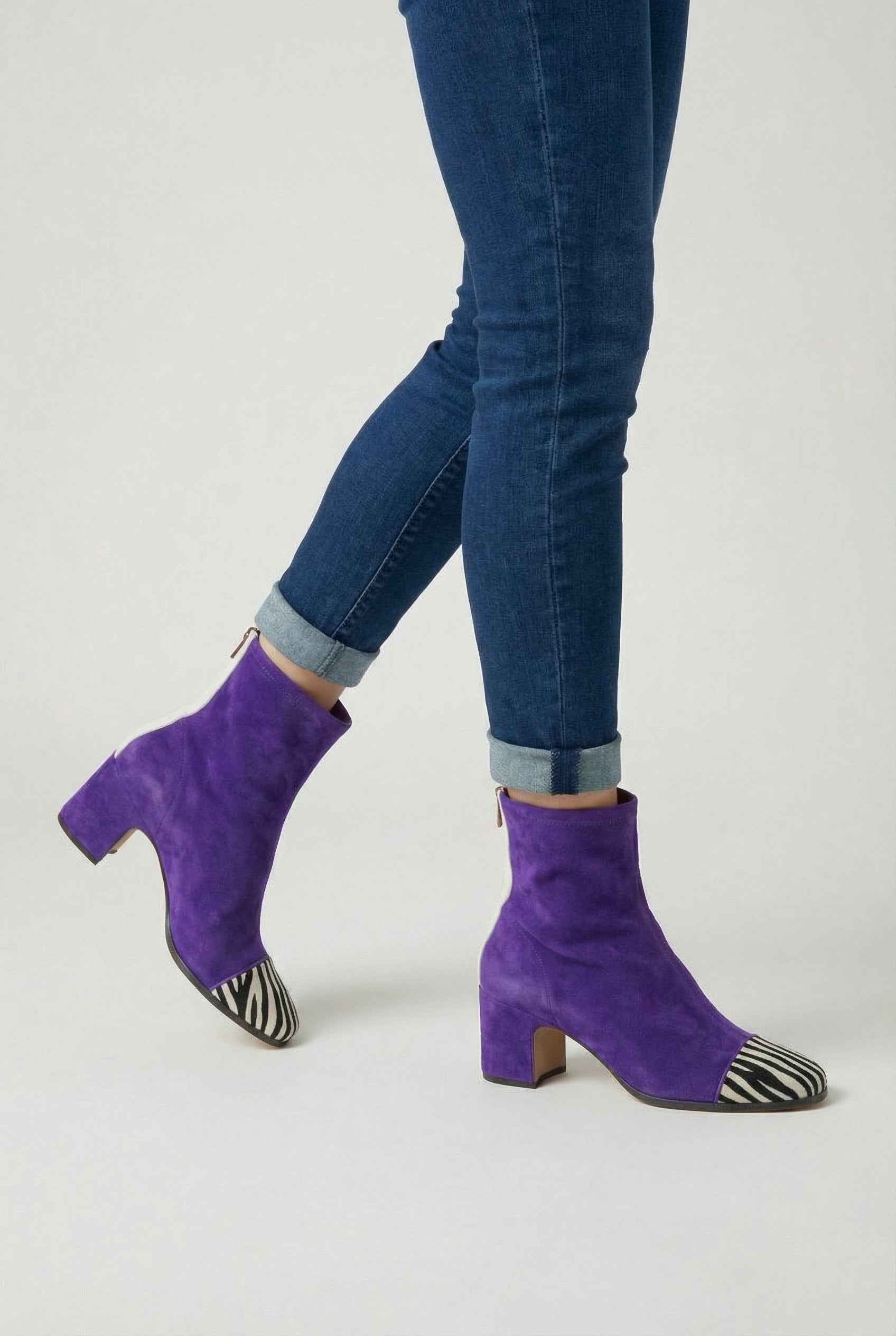 Women's Boots : Women's Purple Faux Leather Retro Mid-Calf Boots - Vintage Style Chunky Heel in van Vanda Liamo