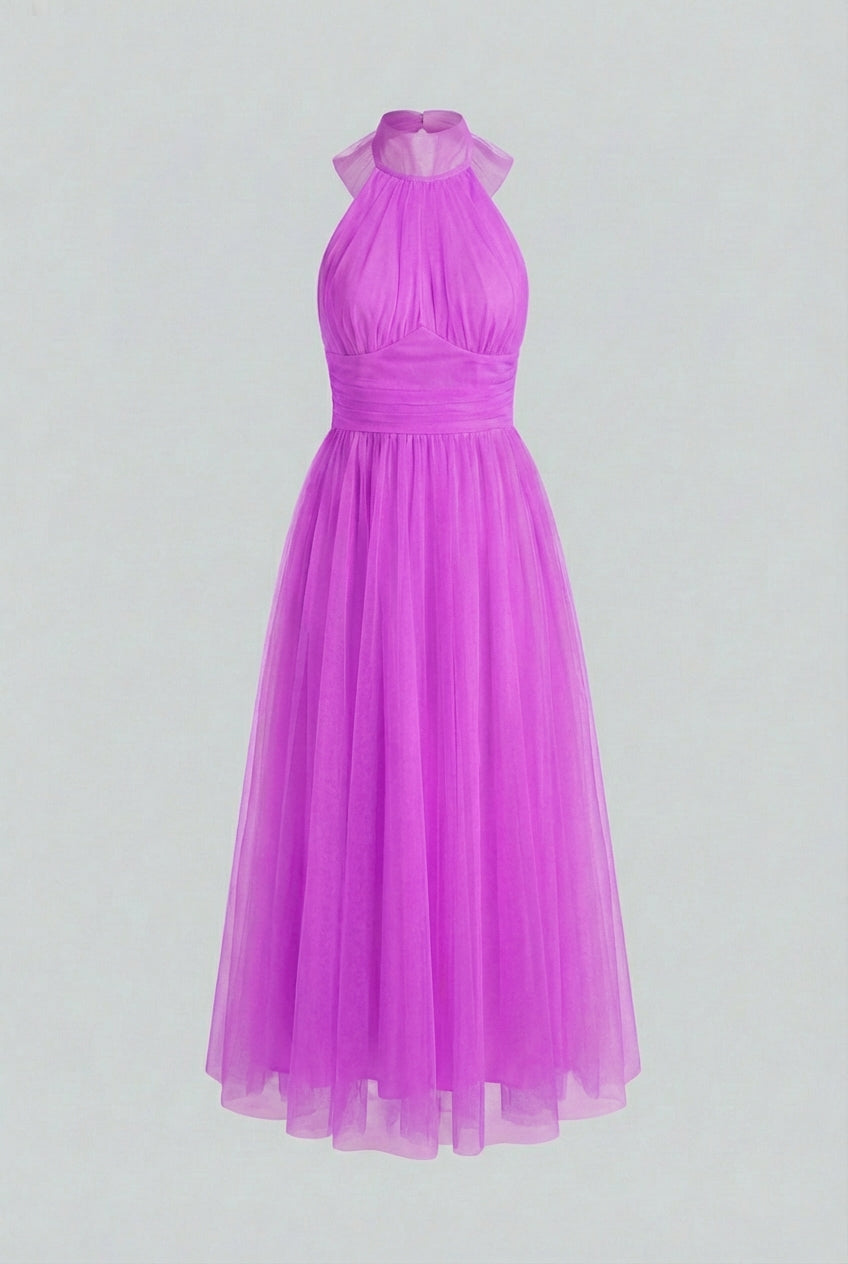 Dresses : Purple Halter Midi Dress in Purple van Vanda Liamo