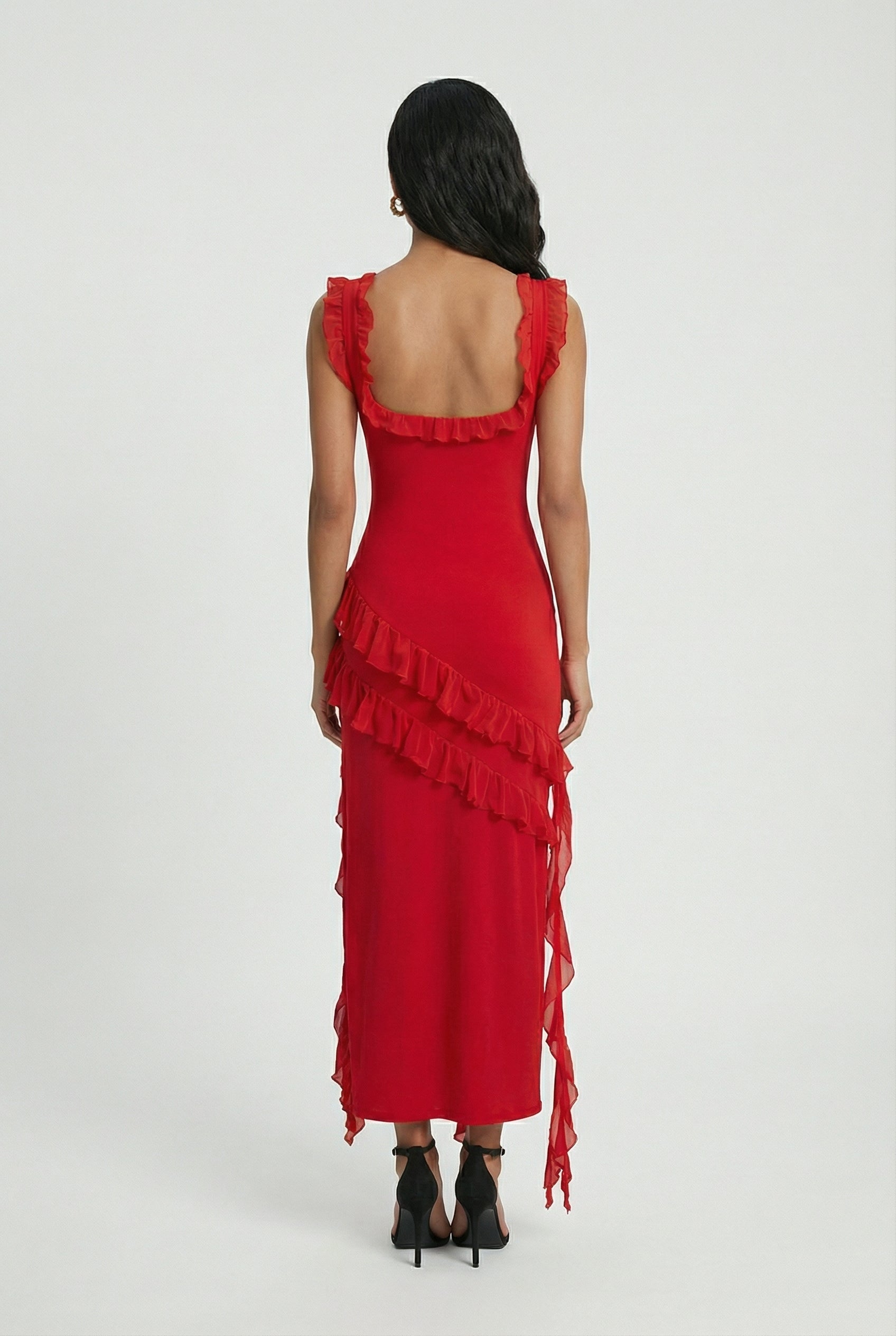 Women's Dresses : Women's Red Backless High Slit Maxi Dress - Elegant & Flowy Evening Gown in van Vanda Liamo