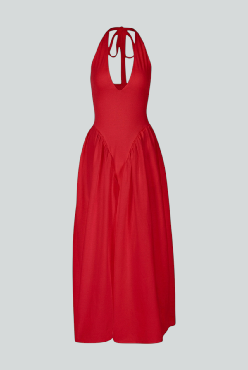 Women's Dresses : Red Elegant Midi Cocktail Dress – Figure-Hugging Dress for Nights Out in Red van Vanda Liamo