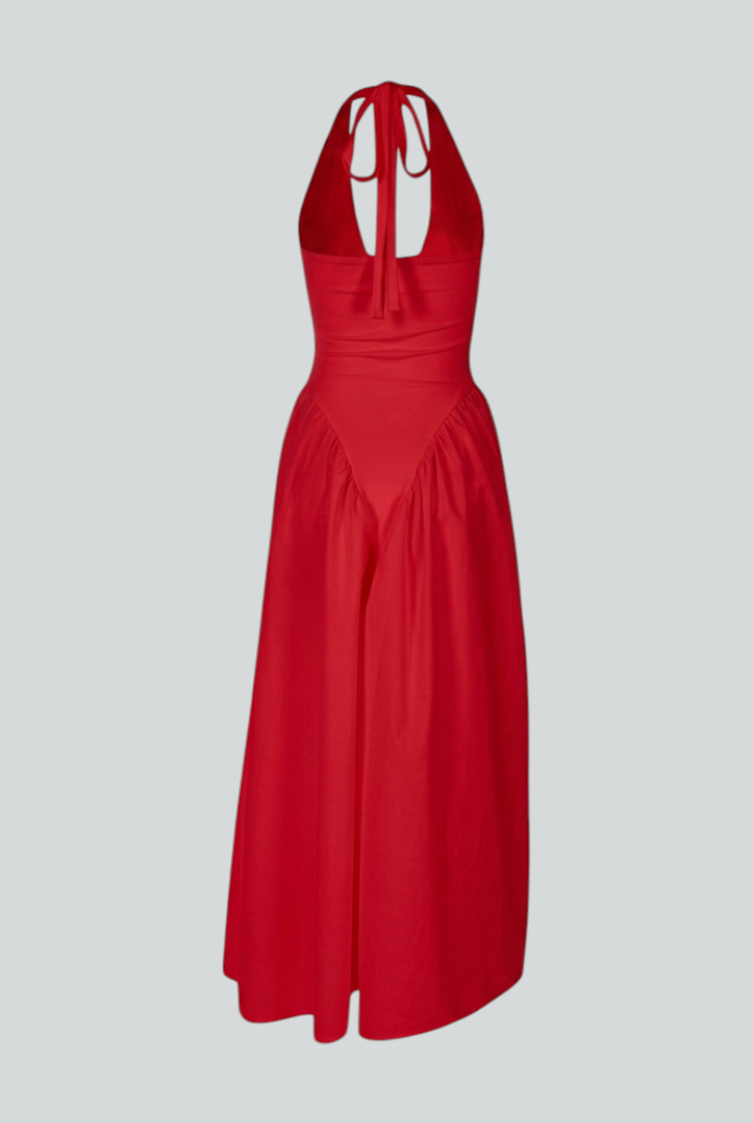 Women's Dresses : Red Elegant Midi Cocktail Dress – Figure-Hugging Dress for Nights Out in van Vanda Liamo