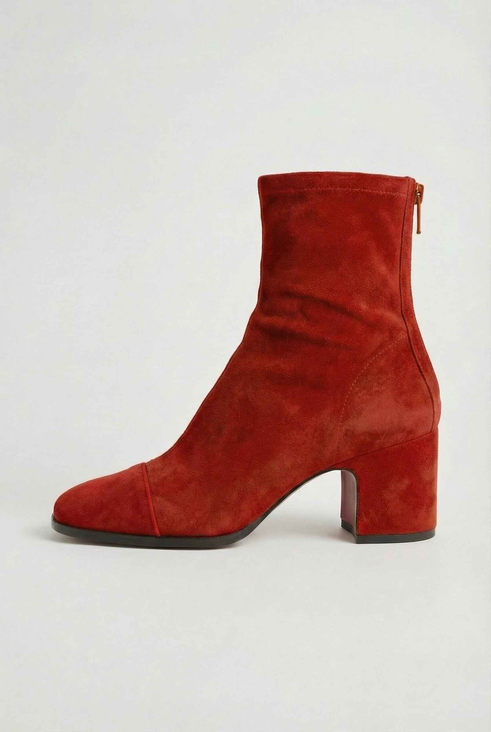 Women's Boots : Women's Red Retro Block Heel Mid-Calf Boots in van Vanda Liamo