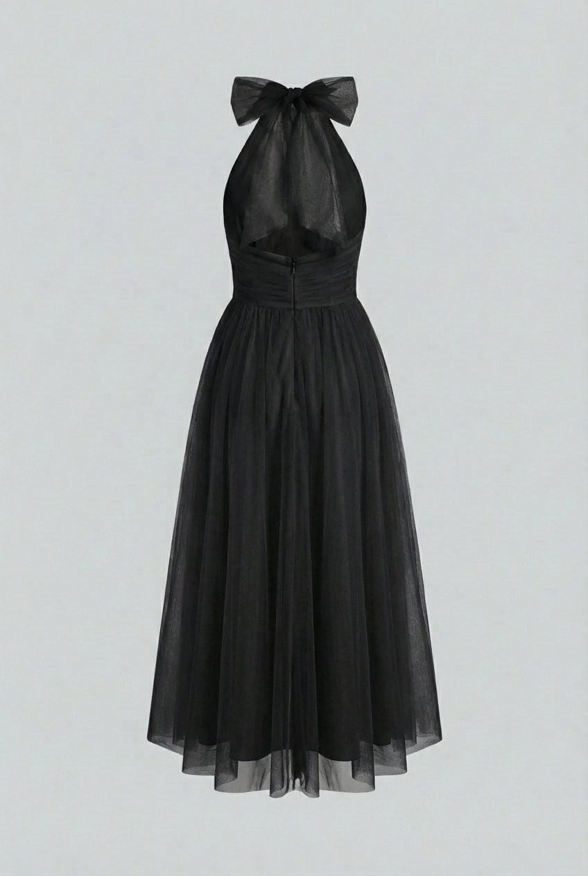 Dresses : Halter Midi Dress for Women - Black Sleeveless A-Line Summer Cocktail Party Dress in van Vanda Liamo