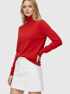Red Fleece Lined Thermal Turtleneck Sweater