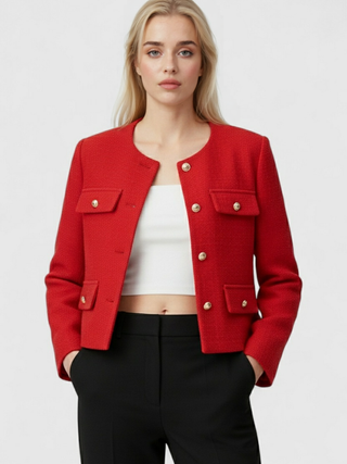 Women's Red Puffer Winter Short Jacket - Warm & Stylish