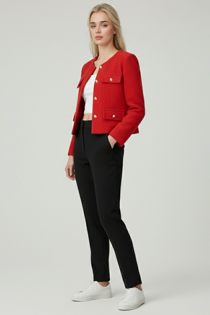 Jacket : Women's Red Puffer Winter Short Jacket - Warm & Stylish in van Vanda Liamo