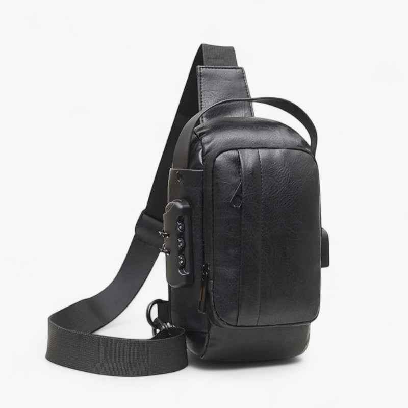 men's crossbody bag : Men's Anti-Theft Lock Sling Bag with USB Port in Black van Roselva