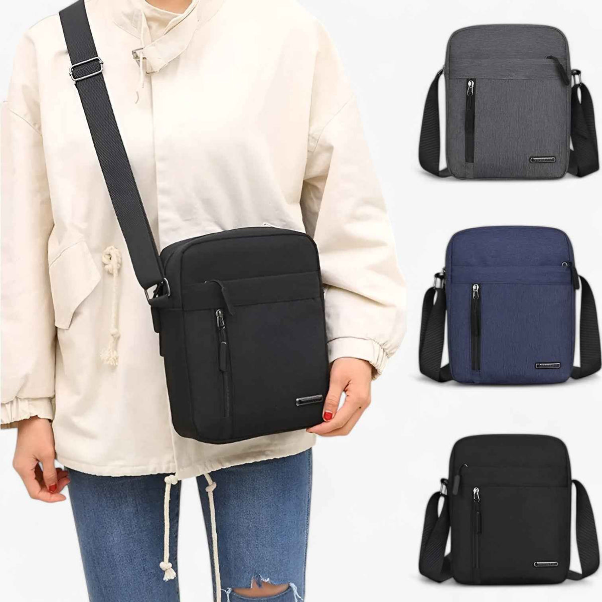men's shoulder bag : Men's Oxford Fabric Business Shoulder Bag in Grey van Roselva