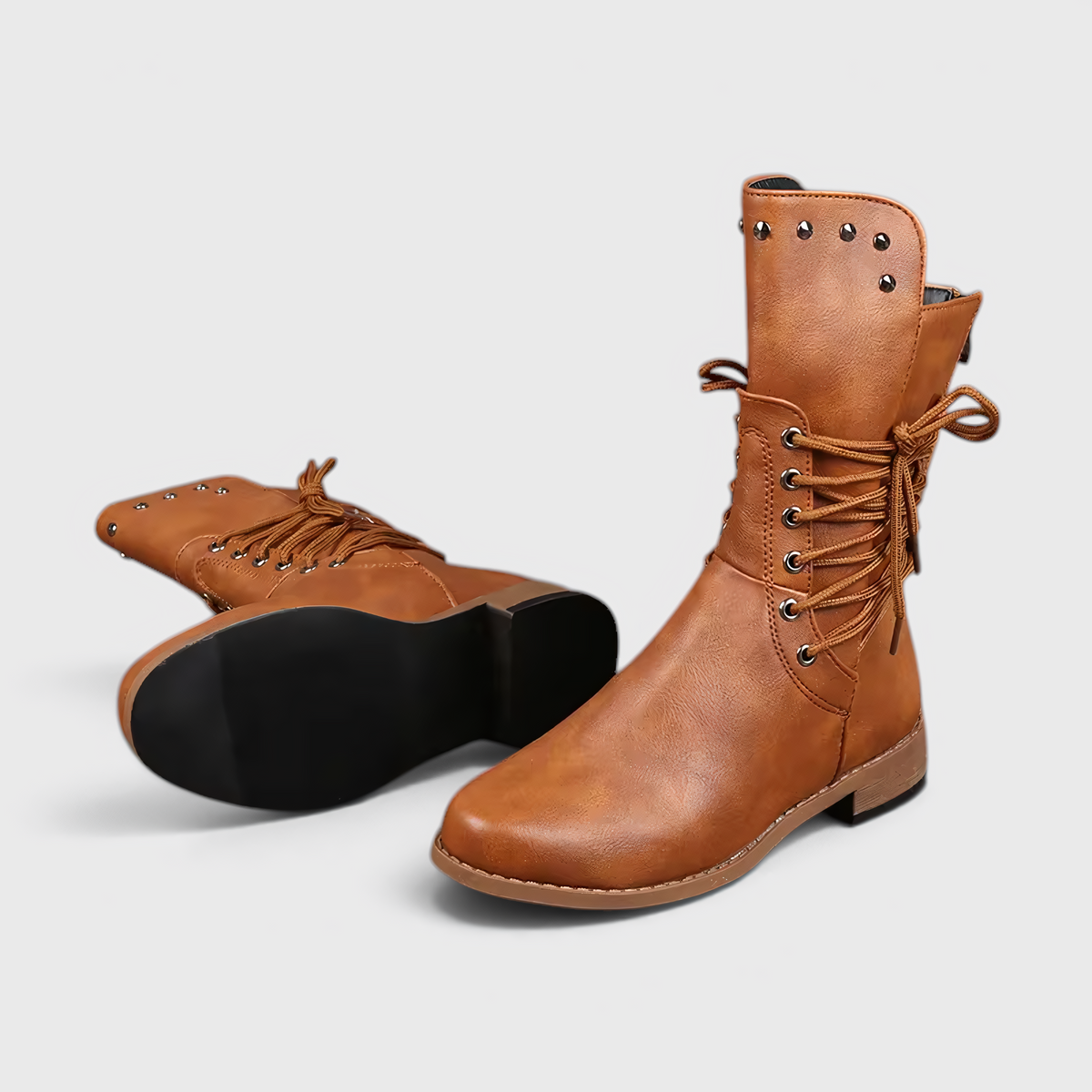 Fashion : Women's Lace-Up Boots with Block Heel and Western Details in Brown van Vanda Liamo