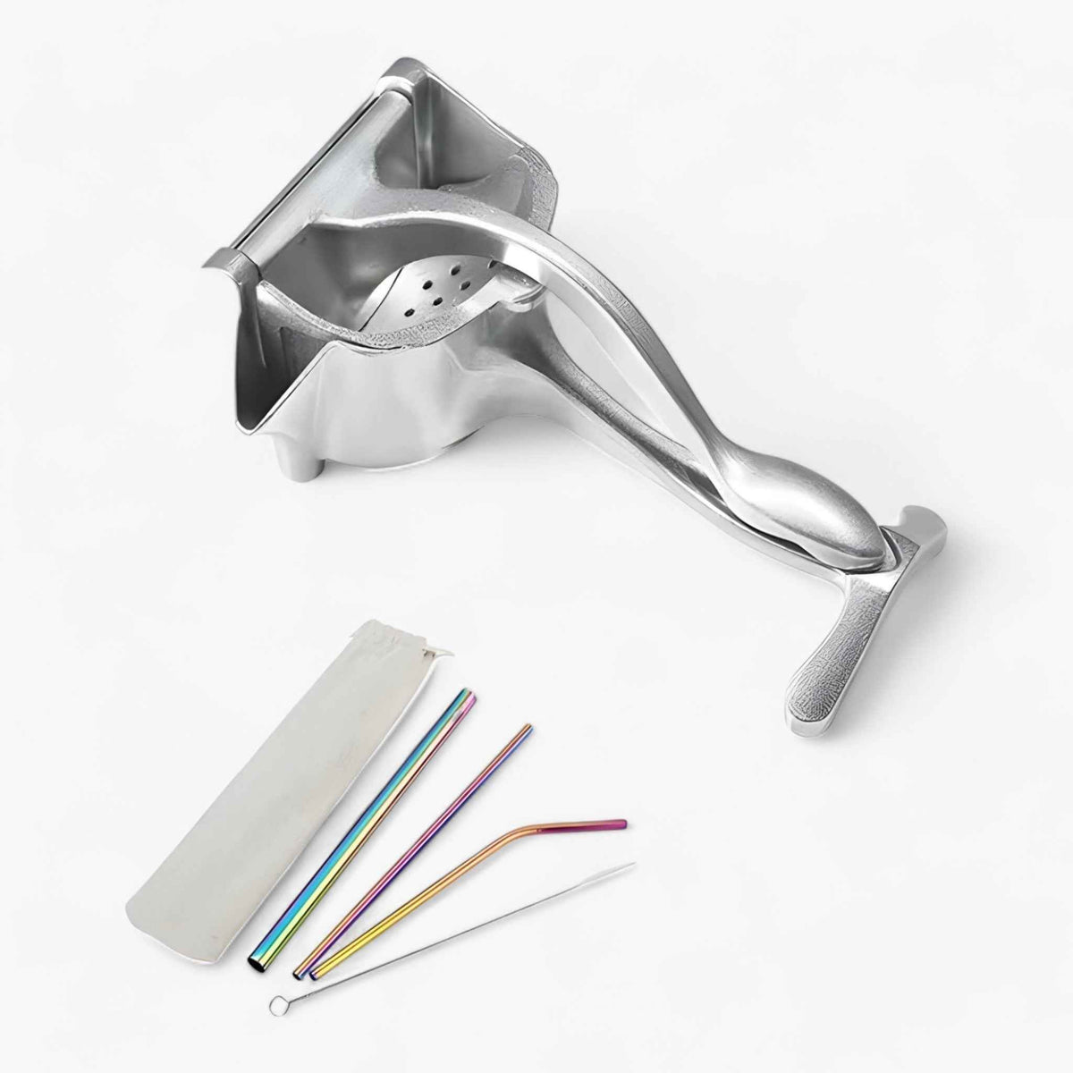 house & garden : Manual citrus juicer in aluminum alloy in Citrus juicer with box and 3 straws and 1 brush van Vandaliamo