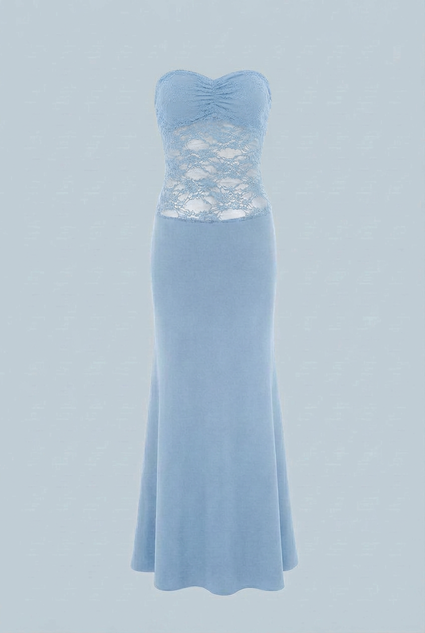 Mermaid Dress : Sky Blue Strapless Lace Mermaid Dress - Elegant Summer Formal Dress in Blue van Vanda Liamo