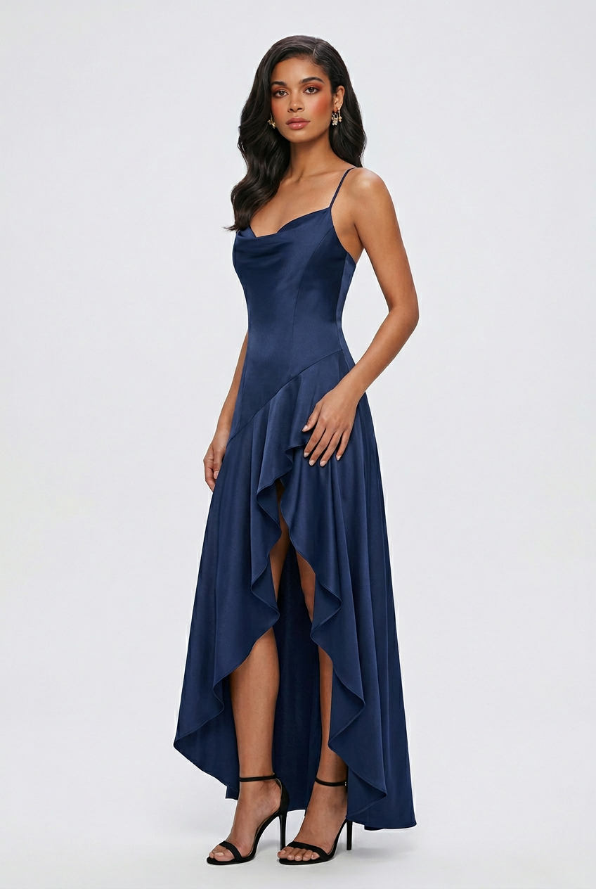 Maxi Dresses : Women's Navy Blue Lace-Up Open Back Floral Lace Maxi Dress in van Vanda Liamo