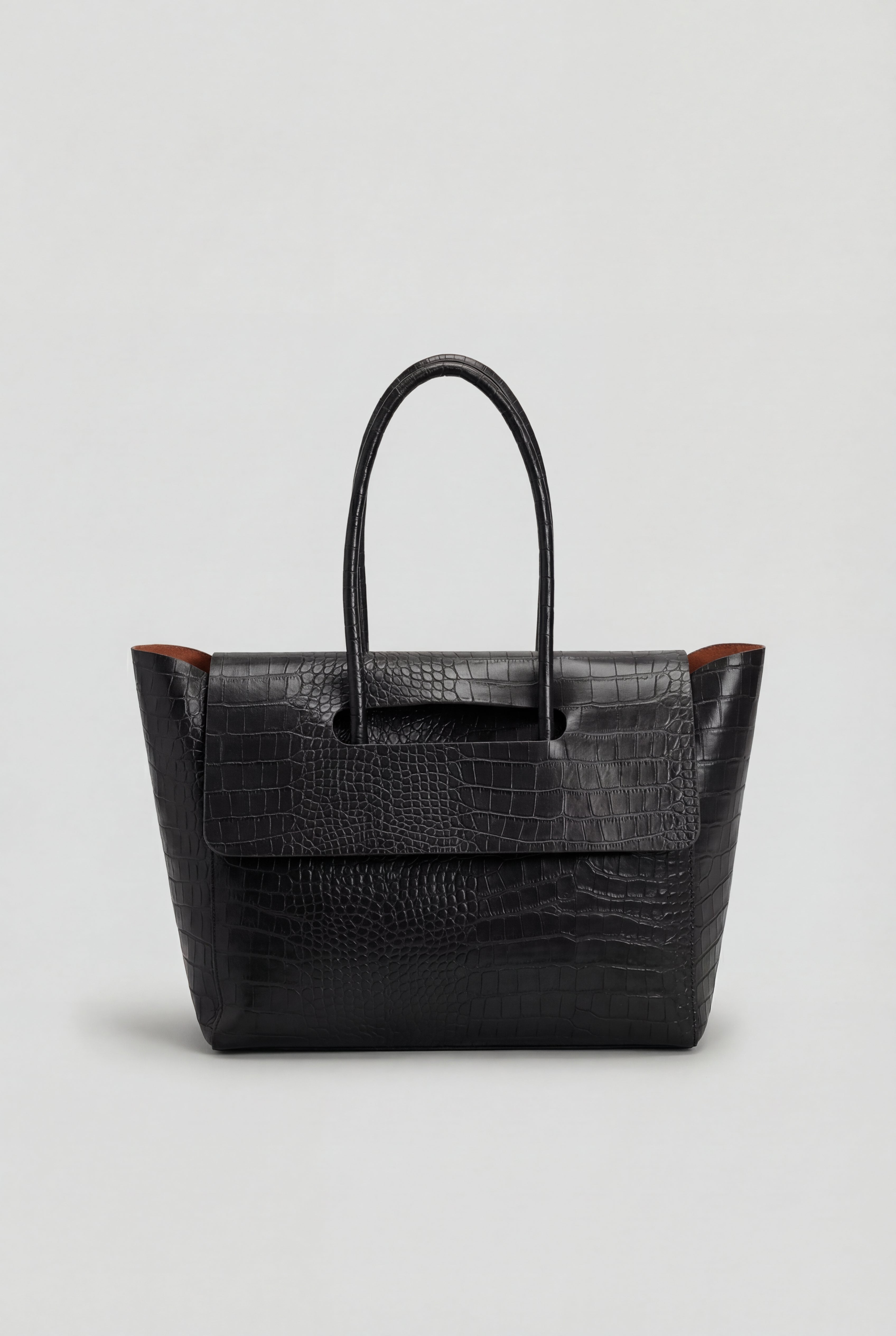 Handbags : Women's Black Crocodile Embossed Faux Leather Shoulder Handbag - Large & Roomy Tote in Black One Size van Vanda Liamo