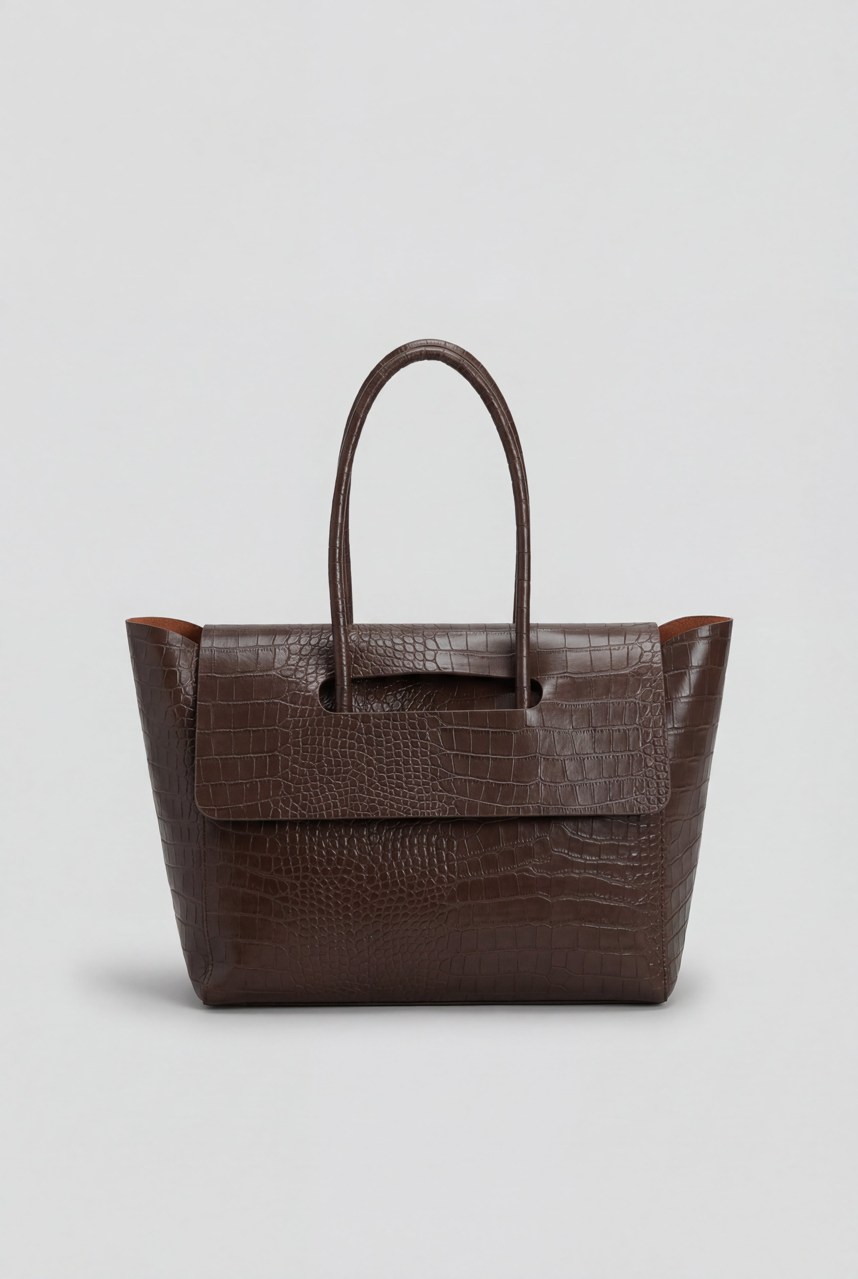 Handbags : Women's Black Crocodile Embossed Faux Leather Shoulder Handbag - Large & Roomy Tote in Dark Brown One Size van Vanda Liamo