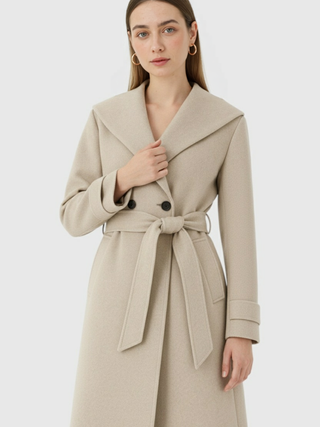 Long Khaki Coat with Hood